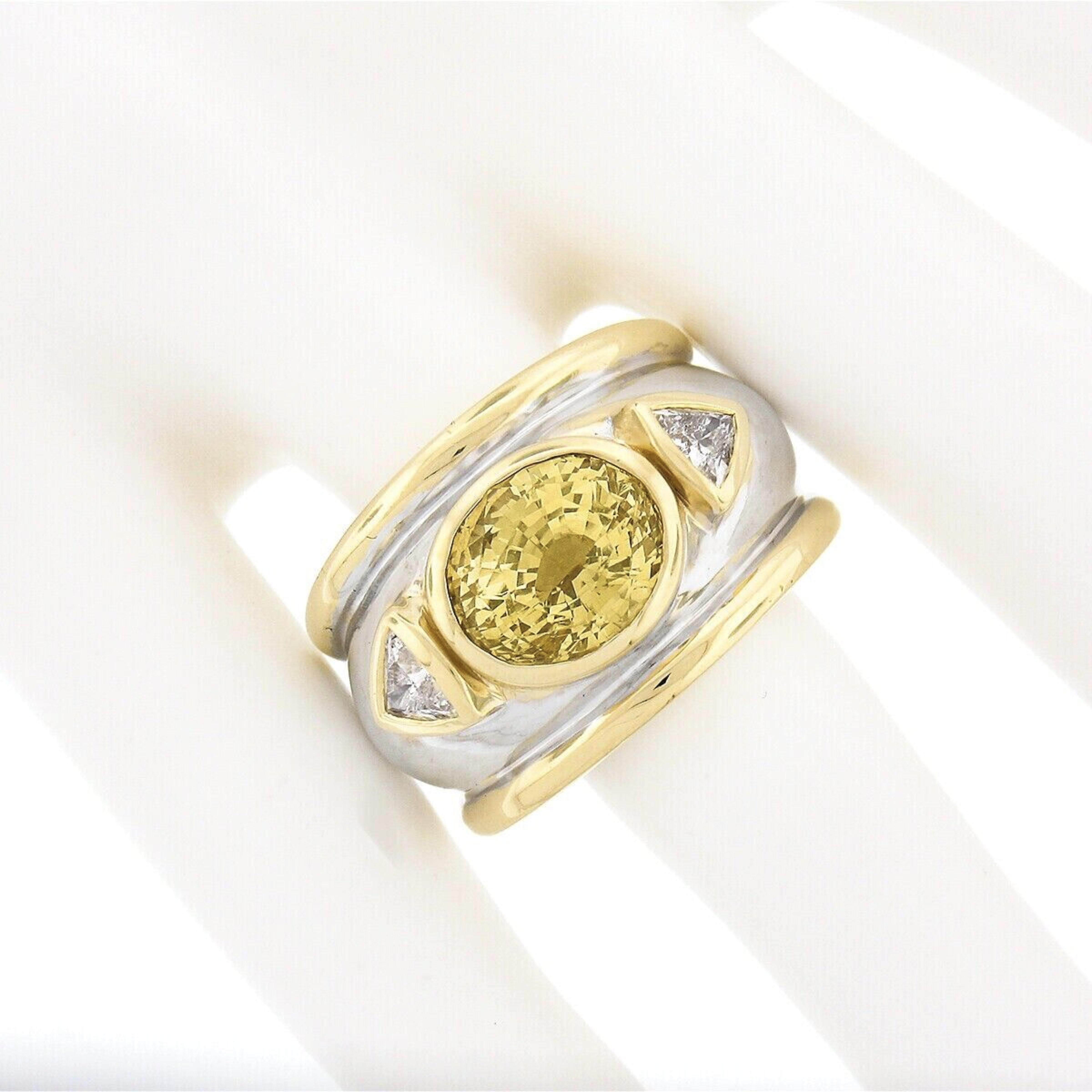 Oval Cut 18K Gold GIA Ceylon Yellow Sapphire & Trillion Diamond Large Domed Cocktail Ring