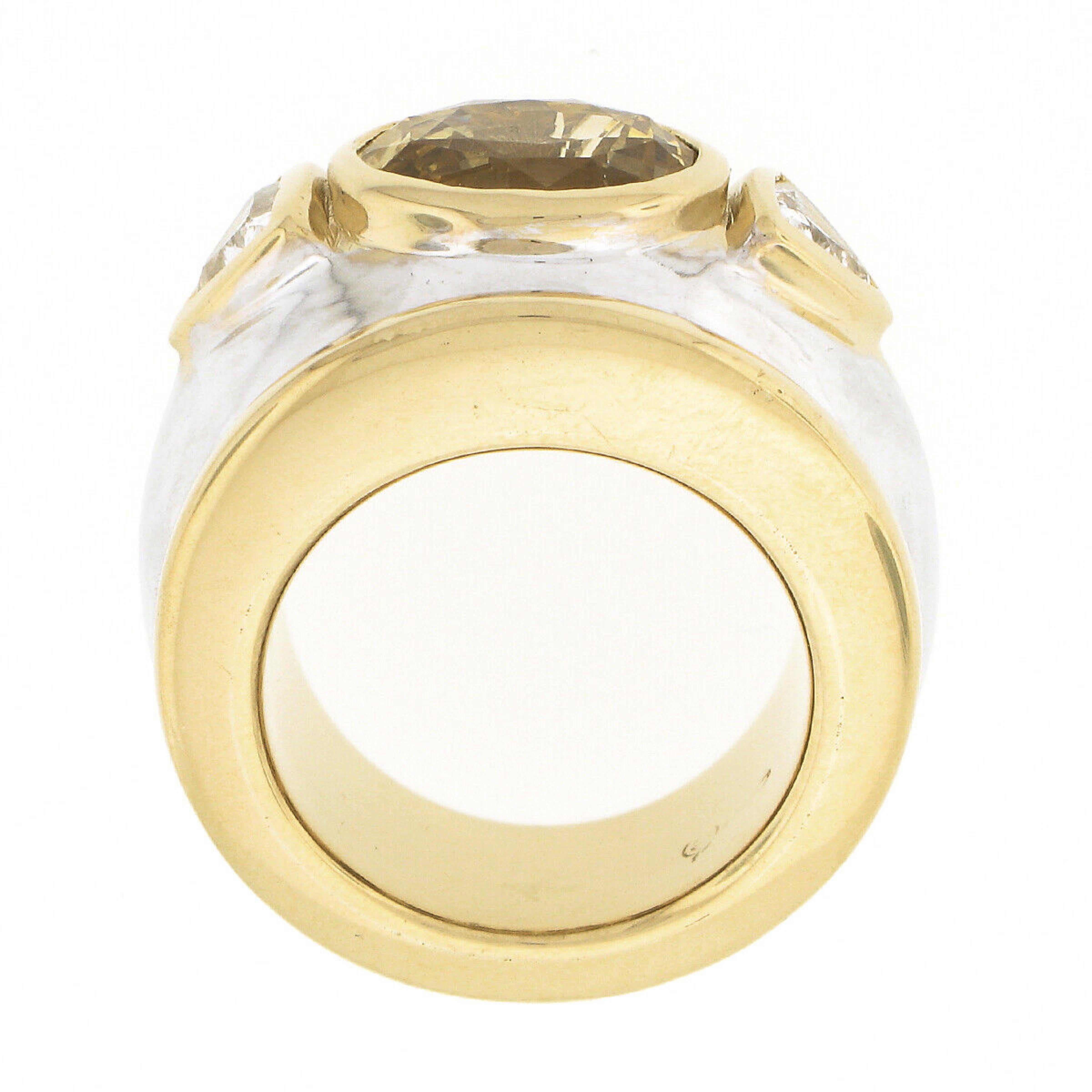 18K Gold GIA Ceylon Yellow Sapphire & Trillion Diamond Large Domed Cocktail Ring 2