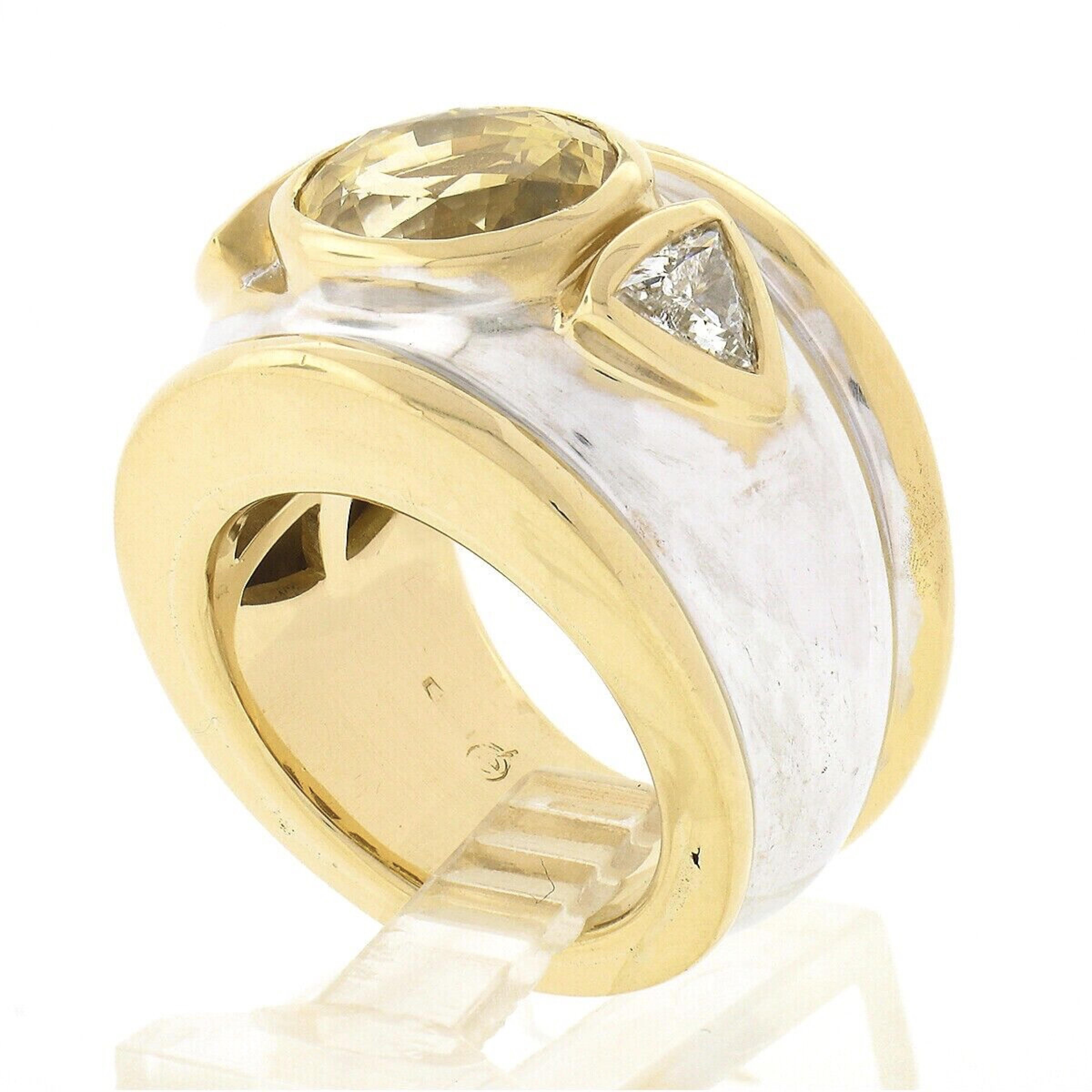 18K Gold GIA Ceylon Yellow Sapphire & Trillion Diamond Large Domed Cocktail Ring 3