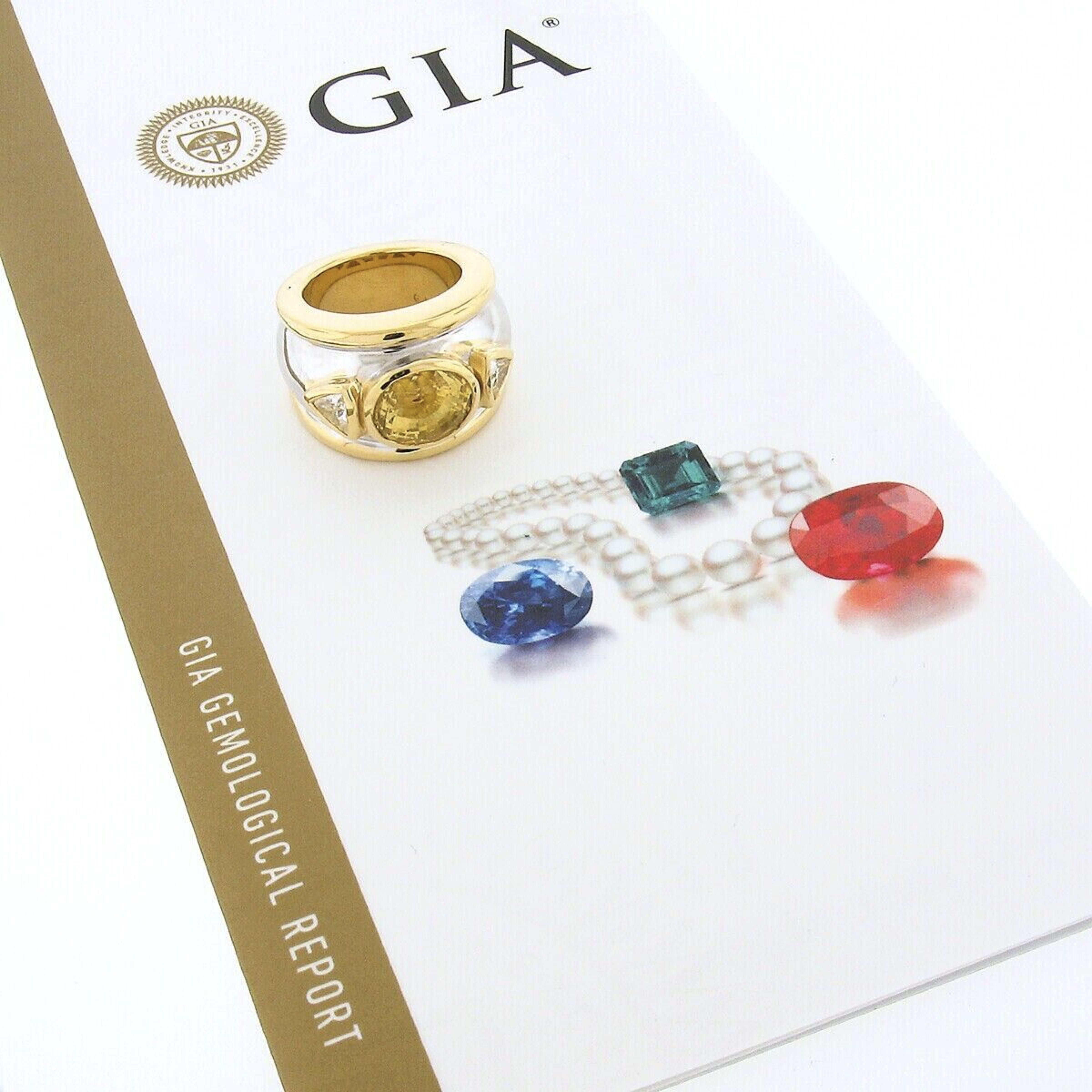 18K Gold GIA Ceylon Yellow Sapphire & Trillion Diamond Large Domed Cocktail Ring 4