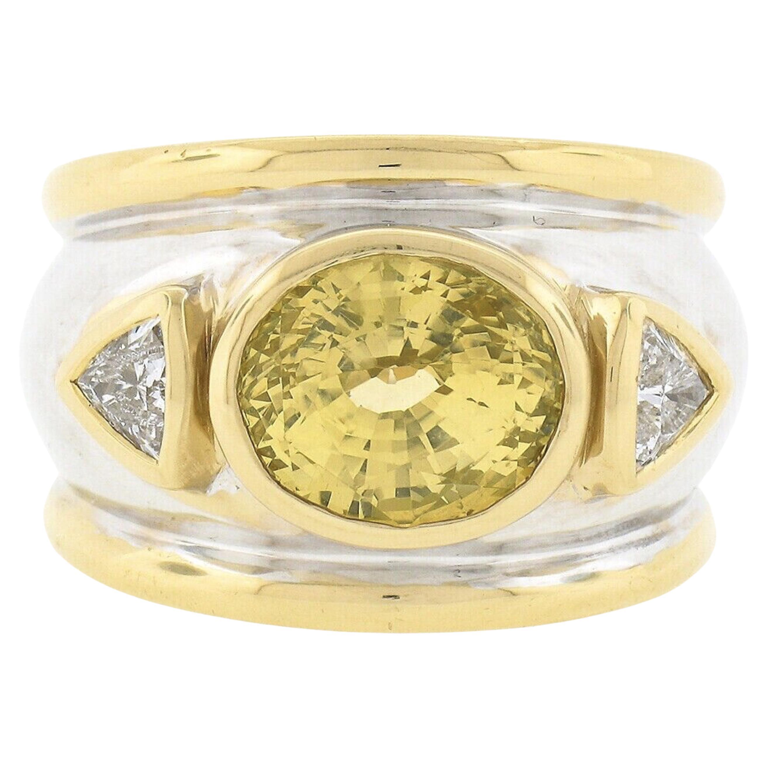 18K Gold GIA Ceylon Yellow Sapphire & Trillion Diamond Large Domed Cocktail Ring