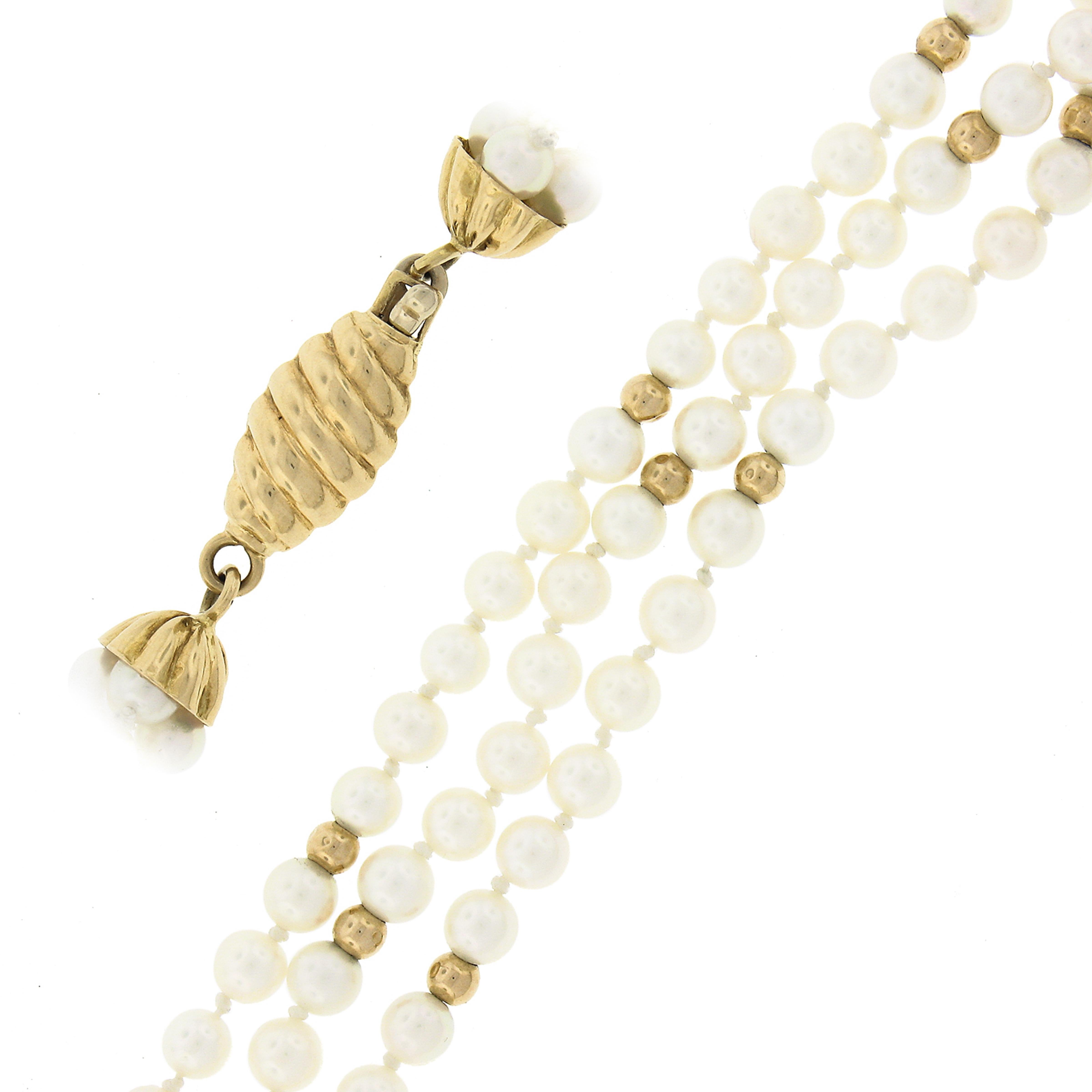 18 Karat Gold GIA kolumbianischer Smaragd & Rubin Diamant Dreireihige Perlen-Halskette im Angebot 2