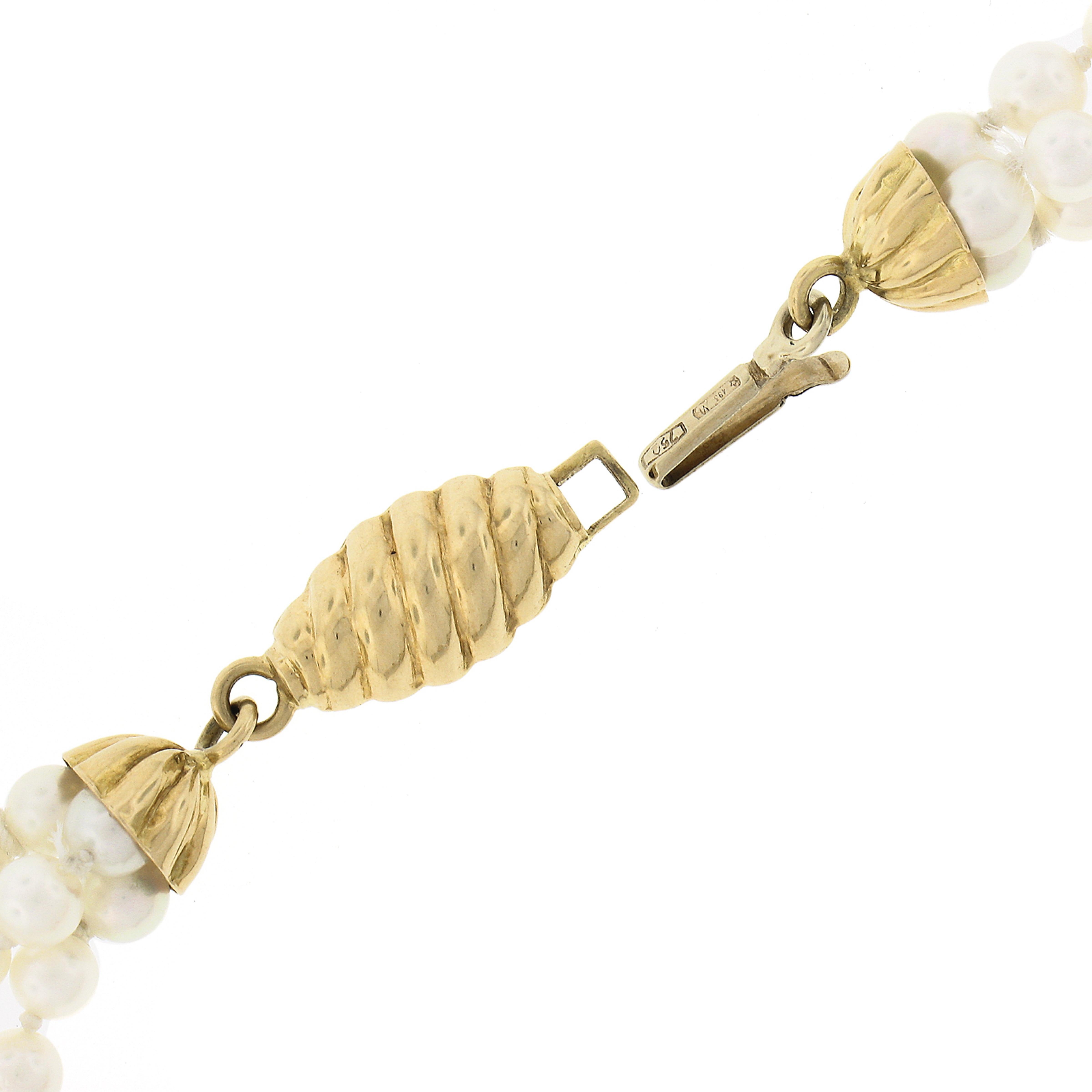 18 Karat Gold GIA kolumbianischer Smaragd & Rubin Diamant Dreireihige Perlen-Halskette im Angebot 3