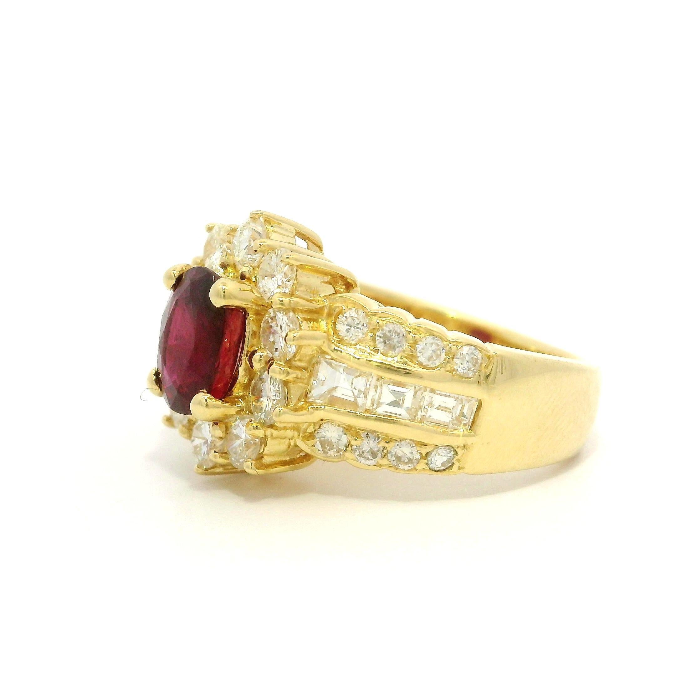 Anello da cocktail floreale con rubino ovale e diamanti in oro 18k GIA di alta qualità da 2,81ctw in vendita 5