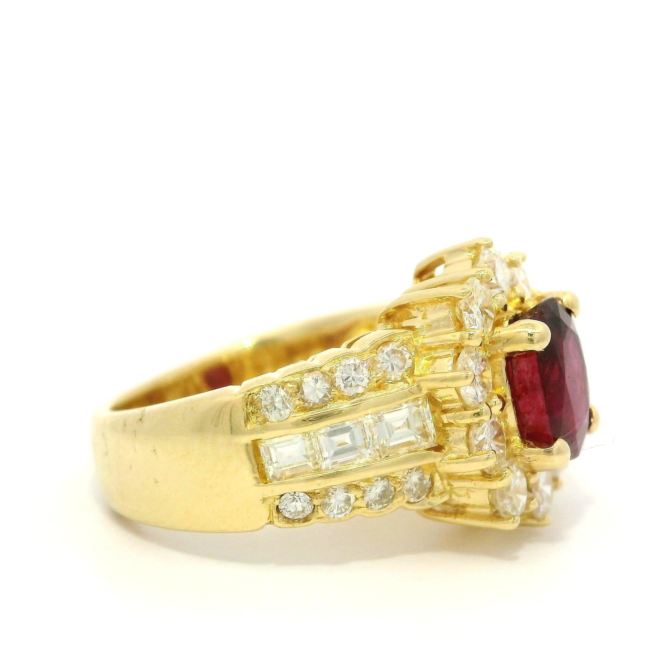 Anello da cocktail floreale con rubino ovale e diamanti in oro 18k GIA di alta qualità da 2,81ctw in vendita 6