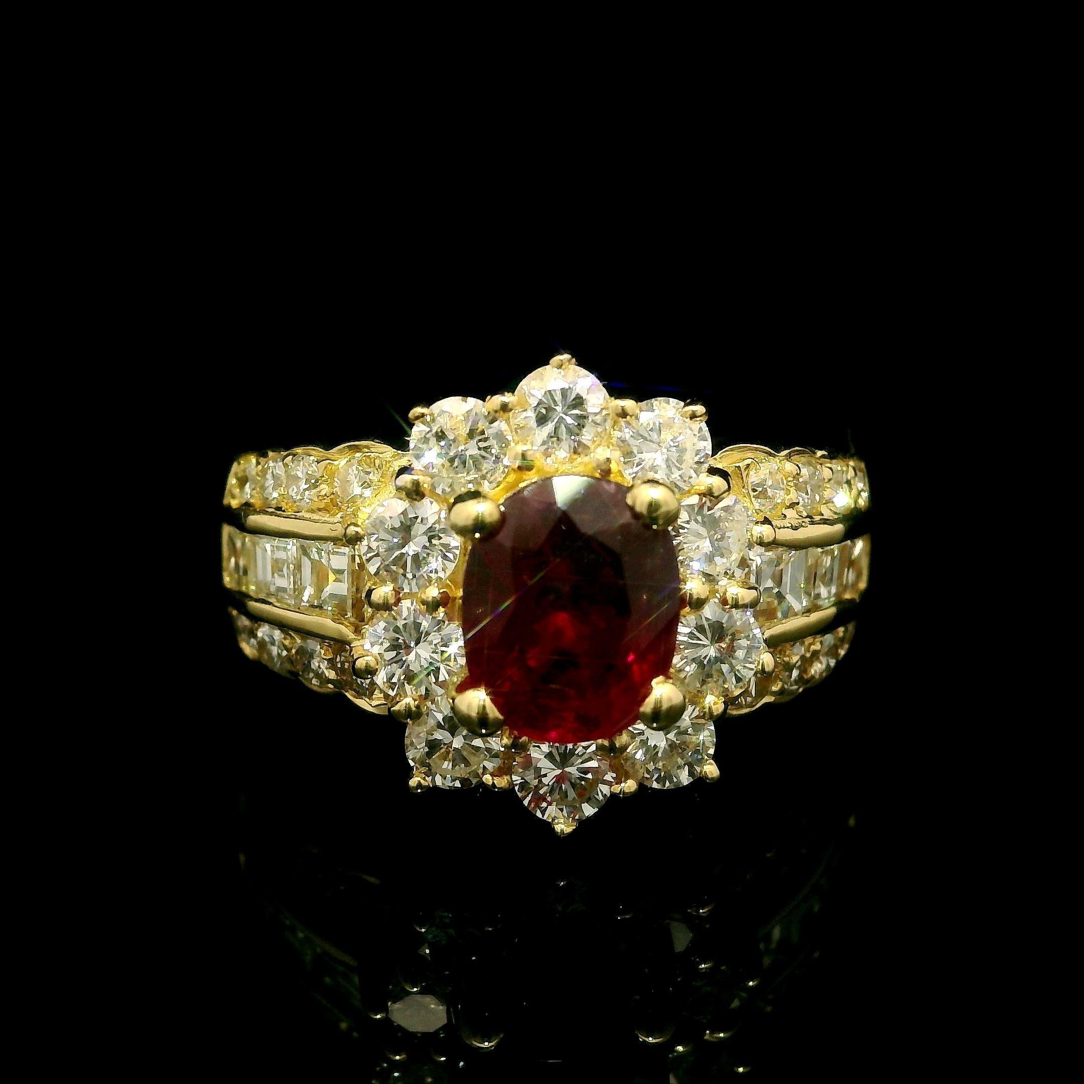Anello da cocktail floreale con rubino ovale e diamanti in oro 18k GIA di alta qualità da 2,81ctw in vendita 7