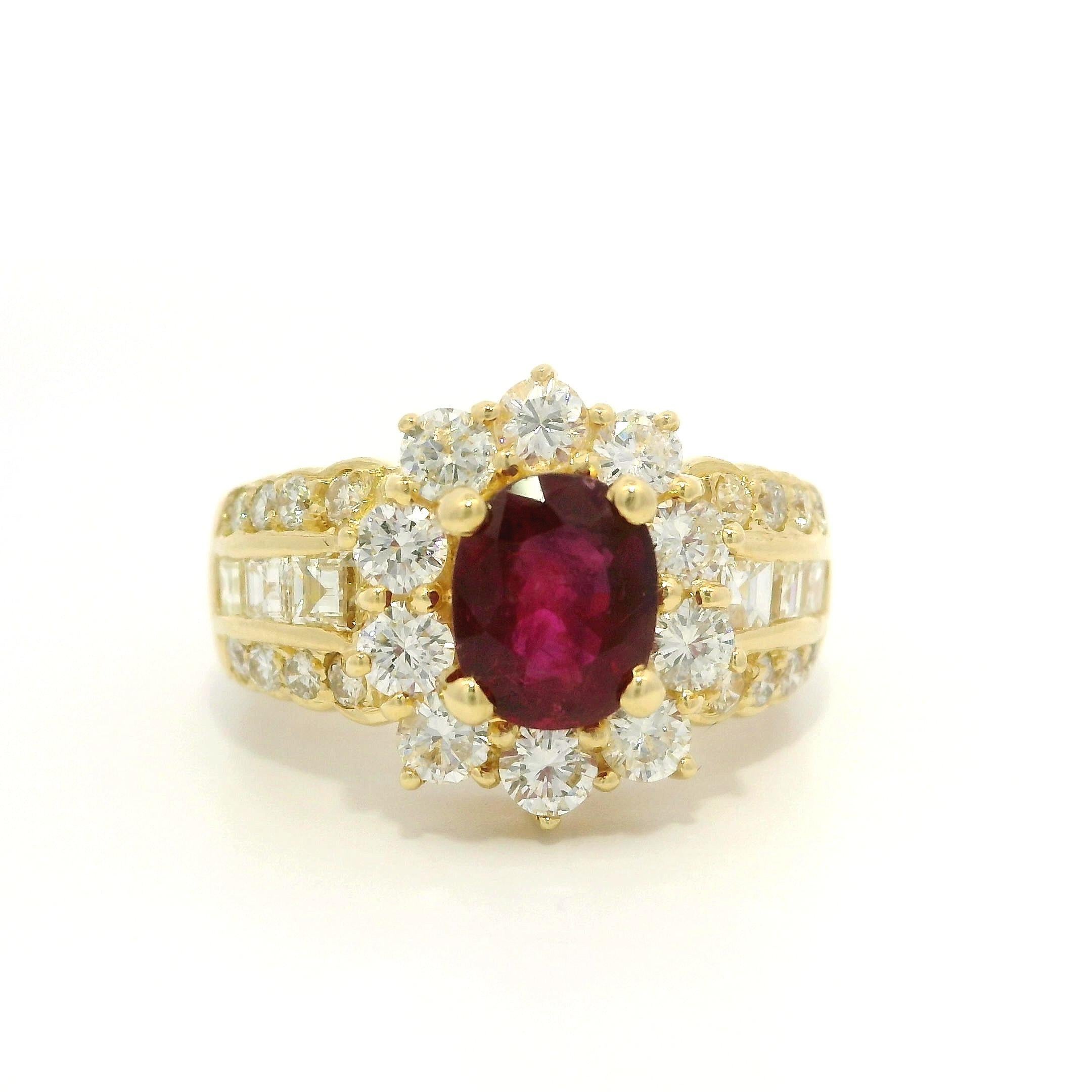 Anello da cocktail floreale con rubino ovale e diamanti in oro 18k GIA di alta qualità da 2,81ctw in vendita 11