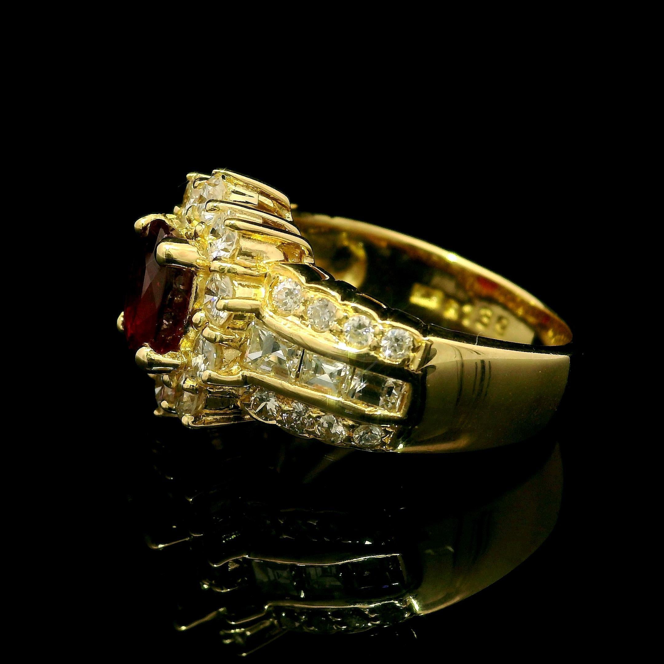 Taglio ovale Anello da cocktail floreale con rubino ovale e diamanti in oro 18k GIA di alta qualità da 2,81ctw in vendita