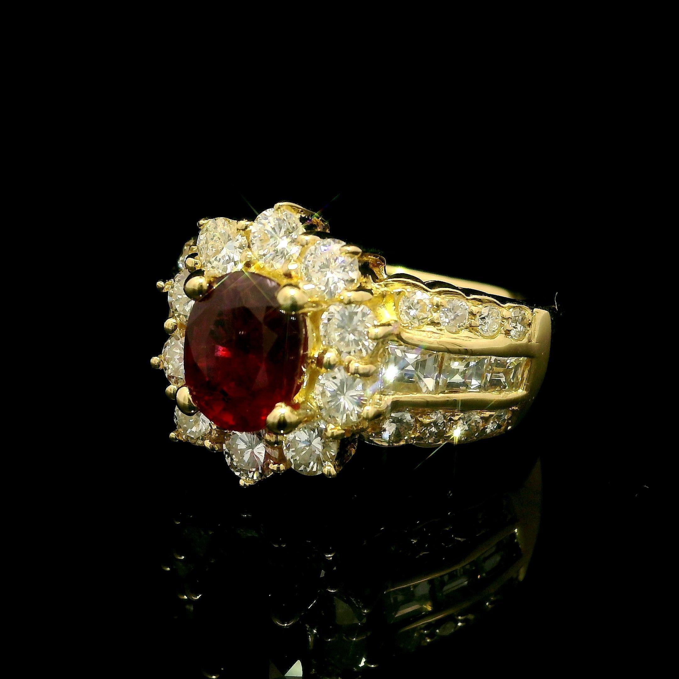 Anello da cocktail floreale con rubino ovale e diamanti in oro 18k GIA di alta qualità da 2,81ctw in vendita 1