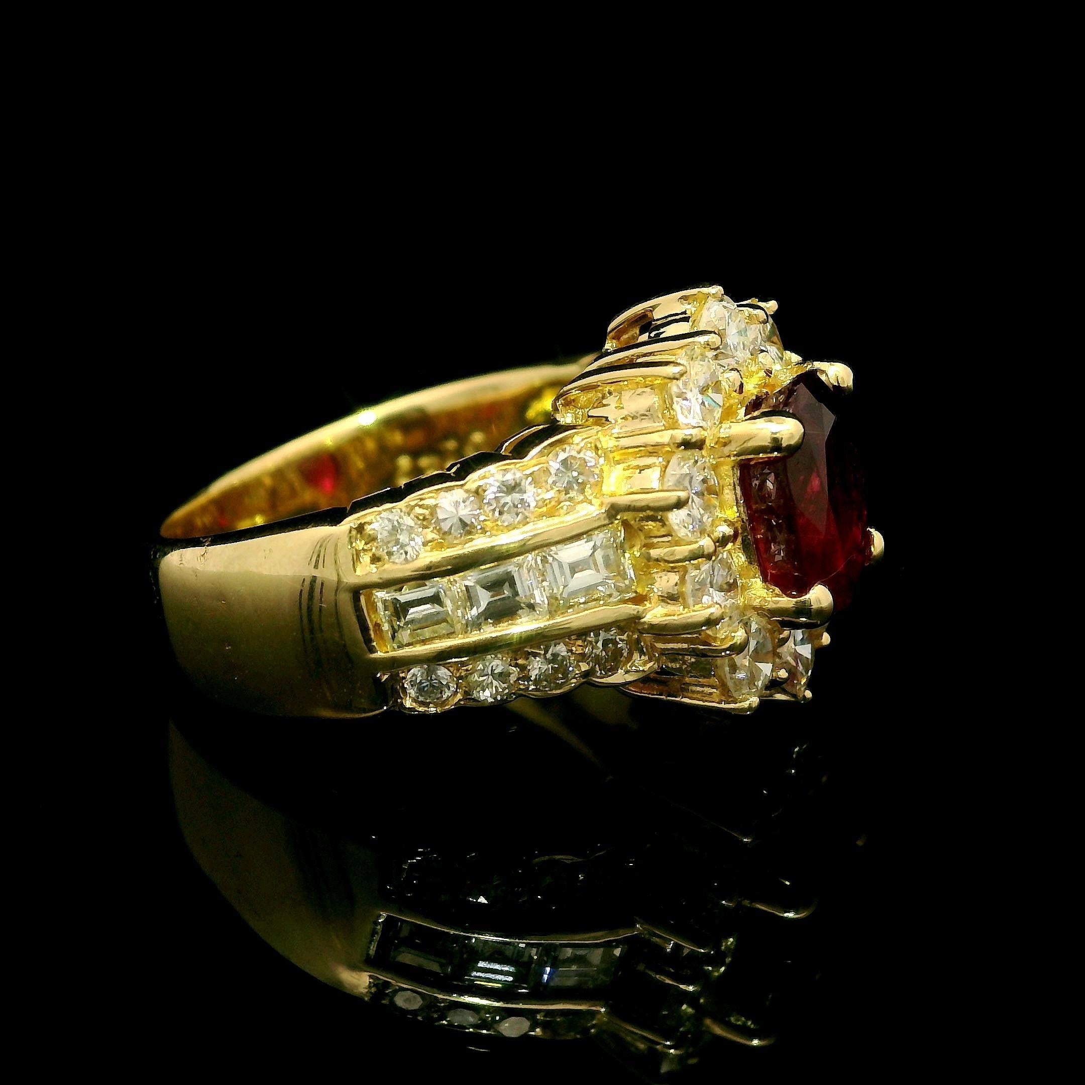 Anello da cocktail floreale con rubino ovale e diamanti in oro 18k GIA di alta qualità da 2,81ctw in vendita 2