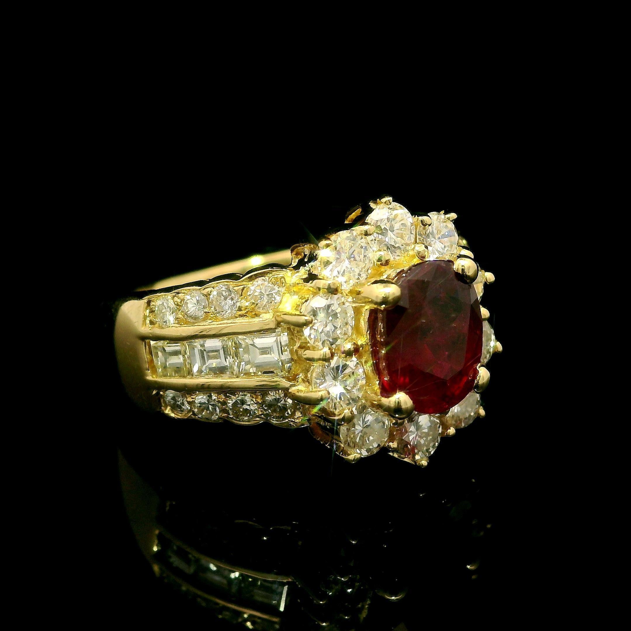 Anello da cocktail floreale con rubino ovale e diamanti in oro 18k GIA di alta qualità da 2,81ctw in vendita 3