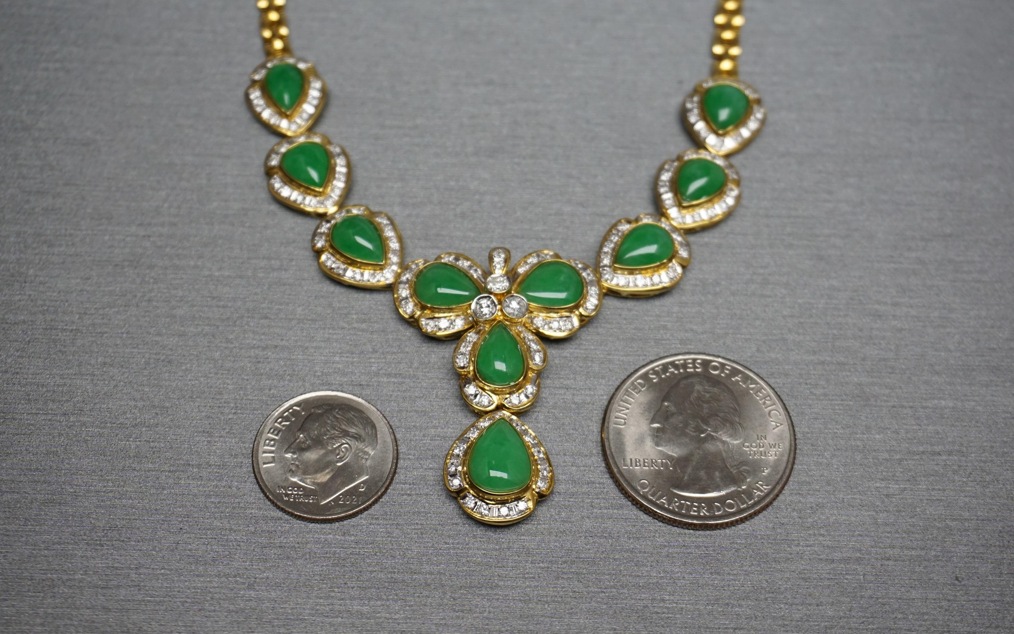 Cabochon 18K Gold GIA Jadeite 'Grade A' Jade Necklace For Sale