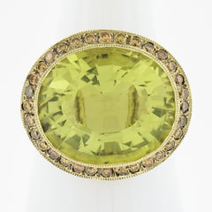 18k Gold Gia Oval Lemon Quartz W/ Fancy Champagne Diamond Halo Cocktail Ring