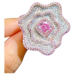 18K Gold GIA Pink Diamond Ring with 3.87ct Side Stones in Floral Design