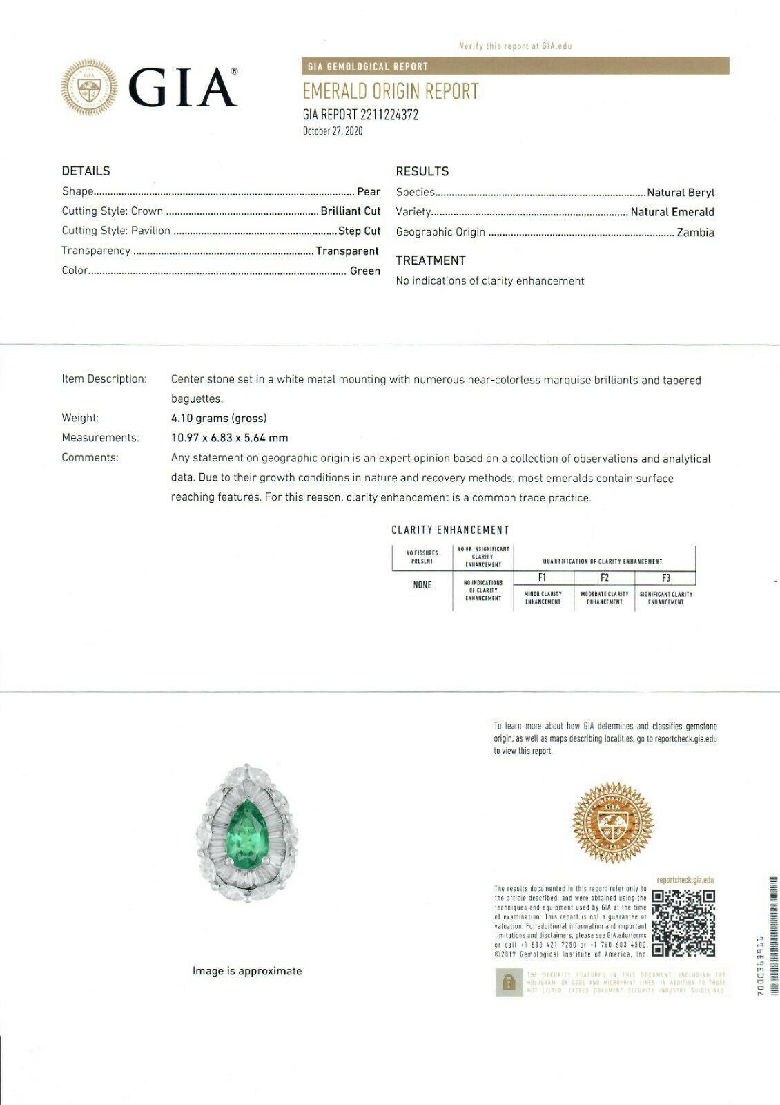 18k Gold GIA Teardrop Not Treated Emerald & Ballerina Diamond Pendant Necklace 3