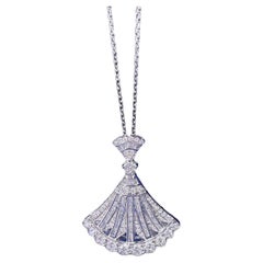 18K Gold Glamorous Fan Pendant Necklace with Natural Diamonds