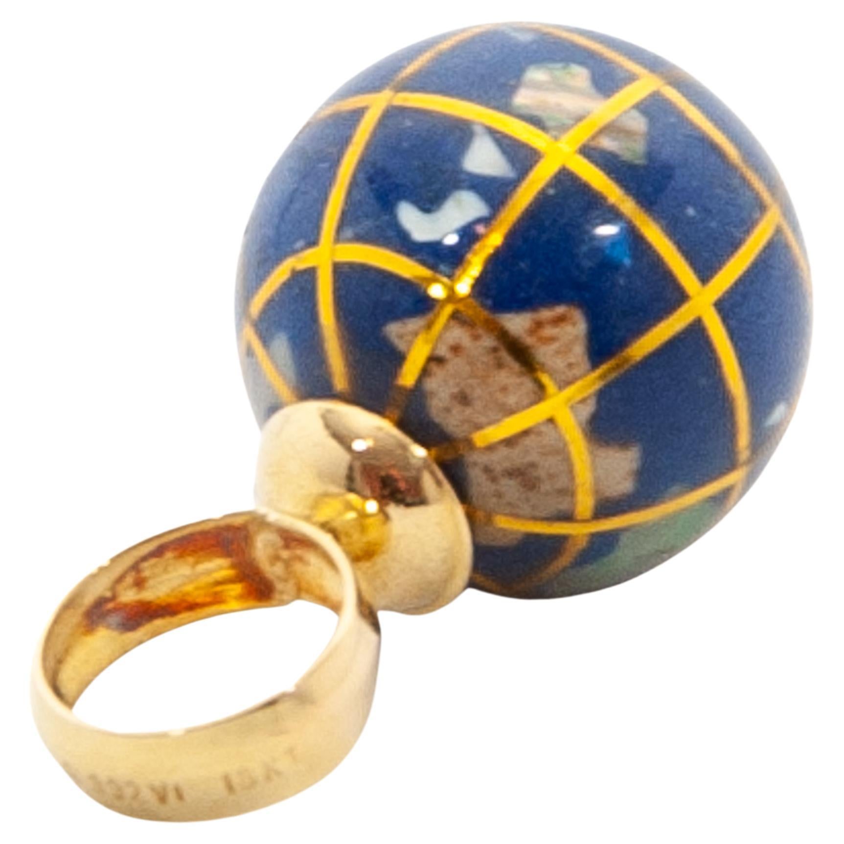 18K Gold Globe Enameled Charm Pendant