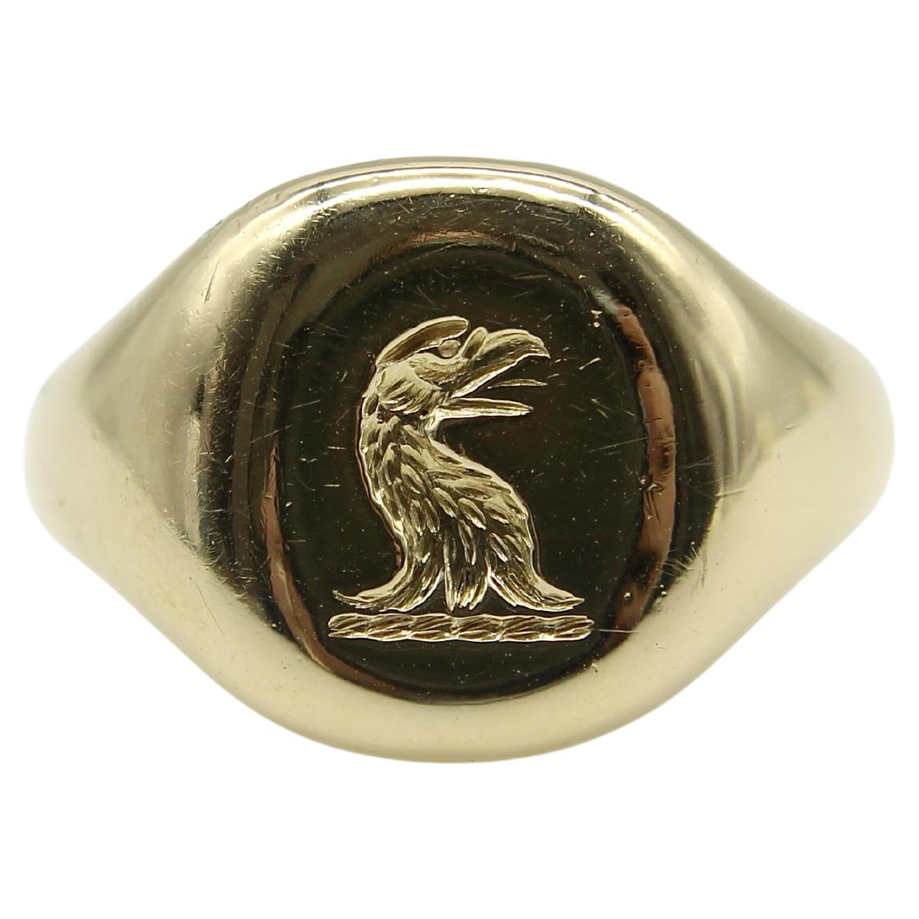 18K Gold Goldsmiths and Silversmiths Eagle Intaglio Signet Ring
