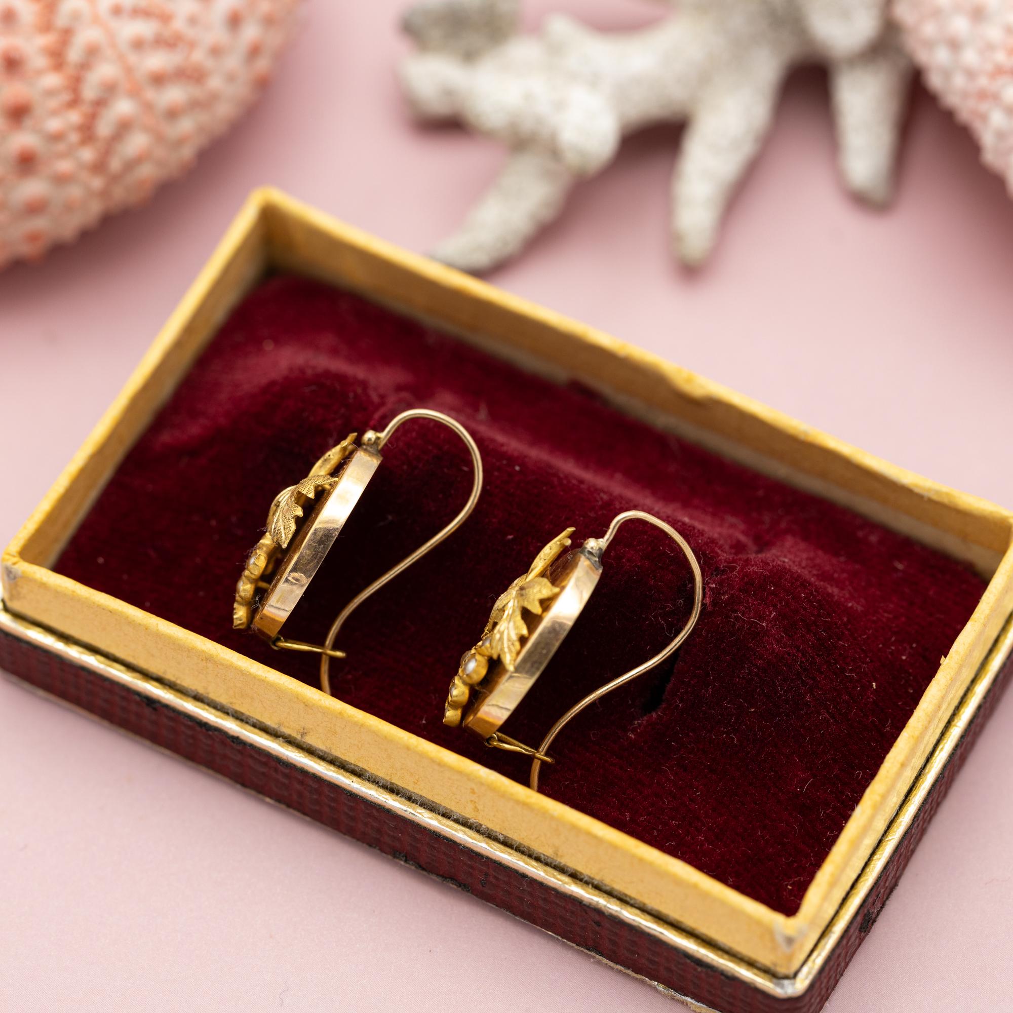 18K gold grapes earrings - Antique sleepers, Victorian Dormeuses - Art Nouveau 7