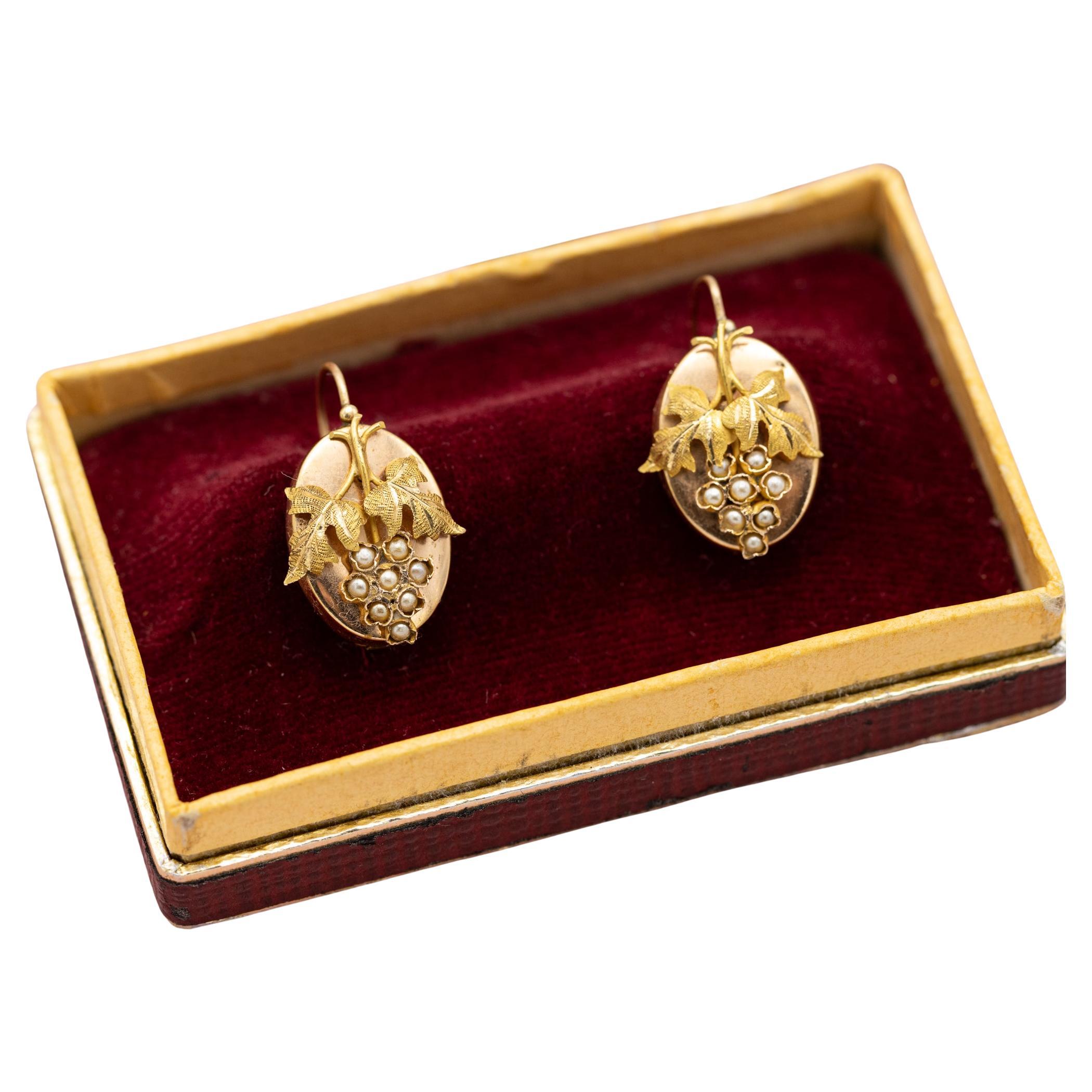 Pendientes uvas oro 18K - Dormeuses antiguos, Dormeuses victorianos - Art Nouveau