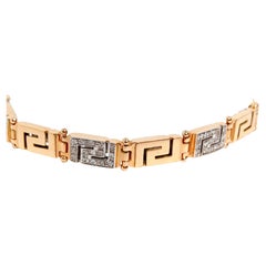 18k Gold Greek Key Two-Tone Link Bracelet With Diamonds