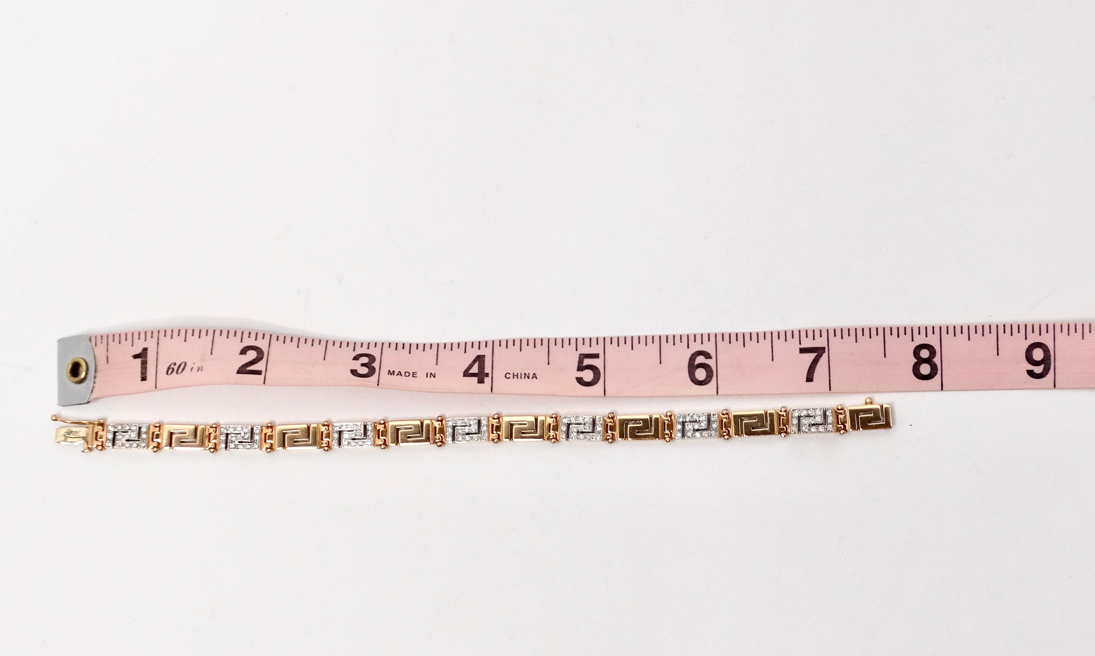 18k Gold Greek Key Two-Tone Link Bracelet With Diamonds 2