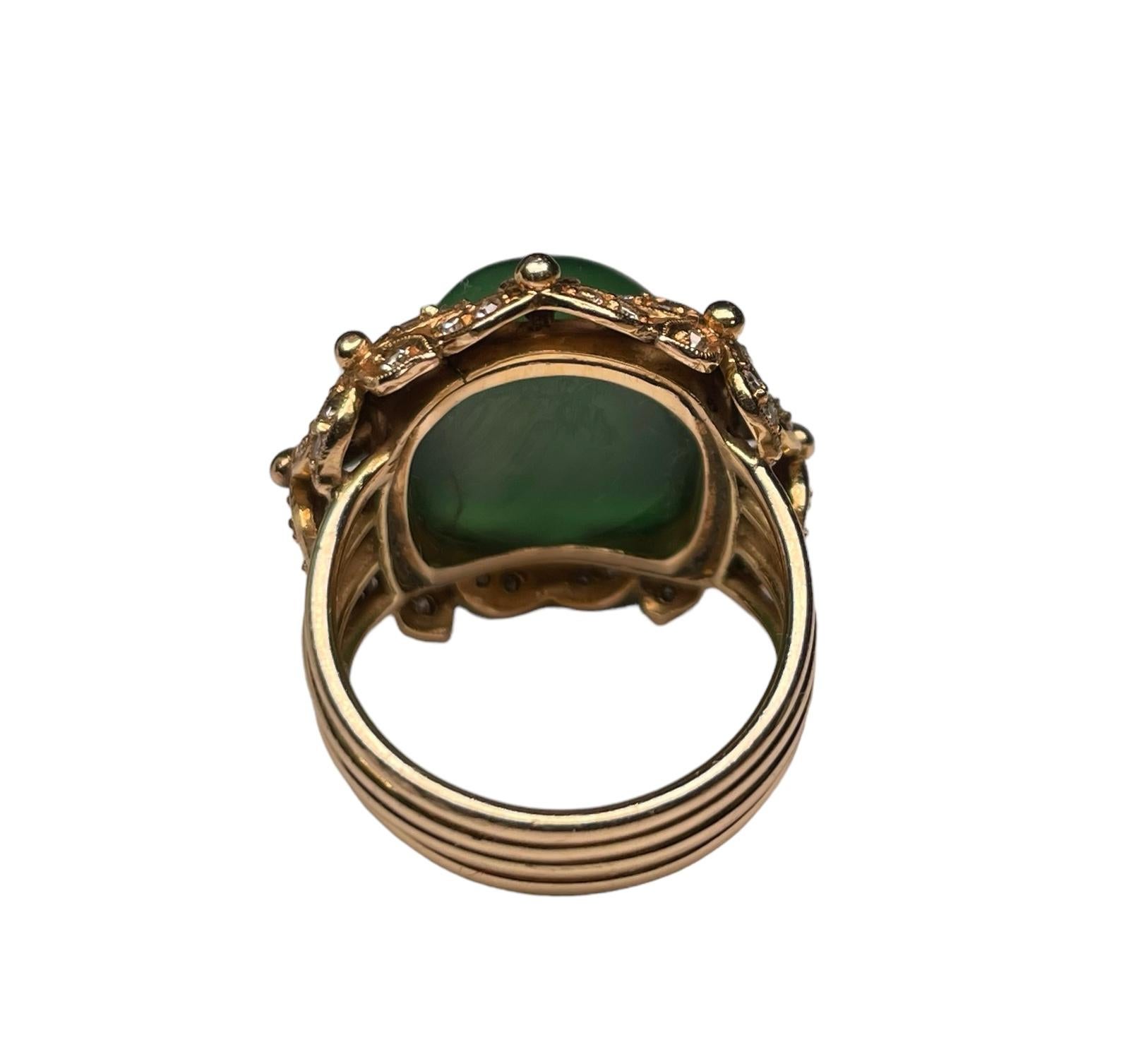 18K Gold Green Crystal And Diamond Dome Ring For Sale 5