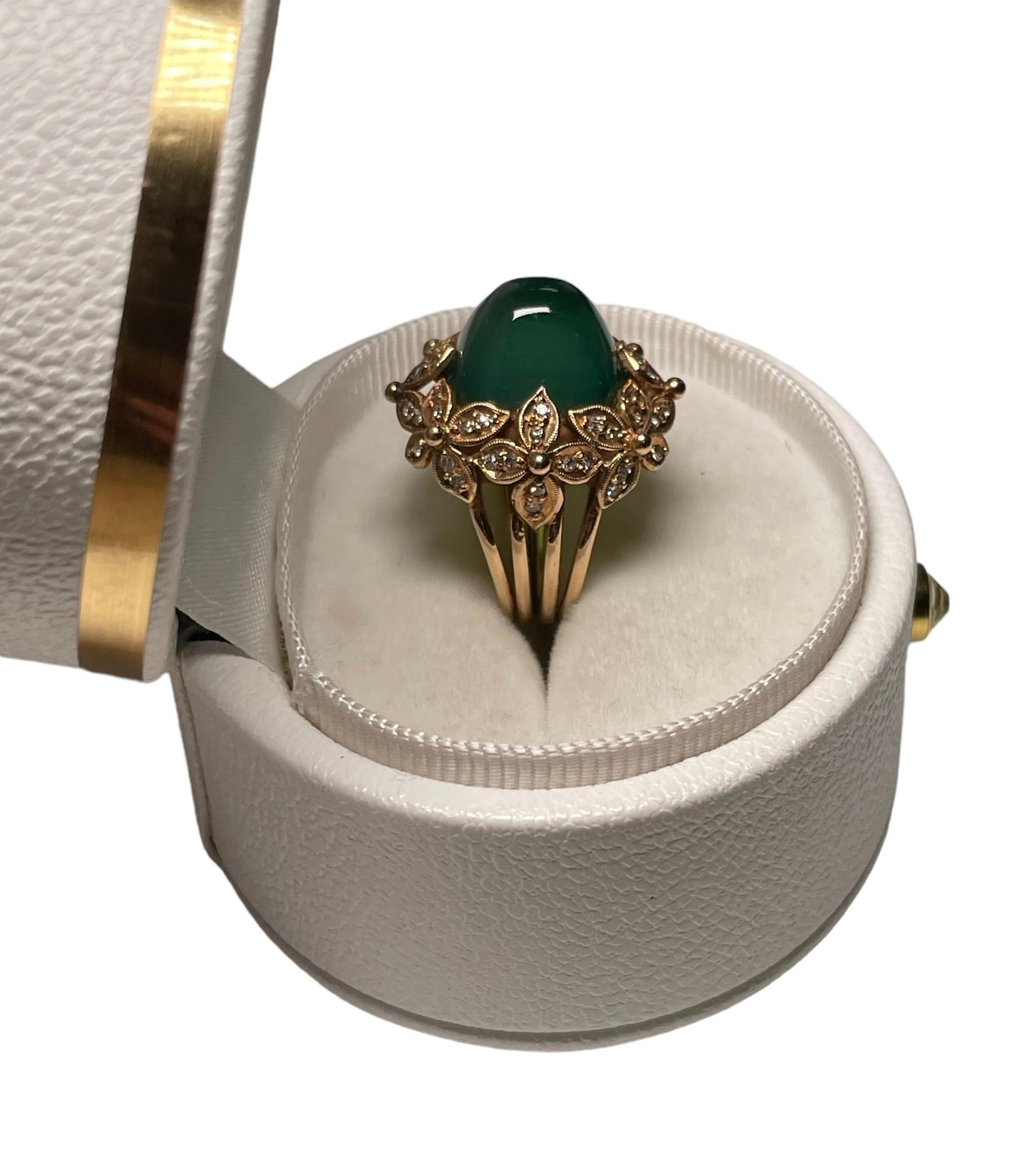 18K Gold Green Crystal And Diamond Dome Ring For Sale 8