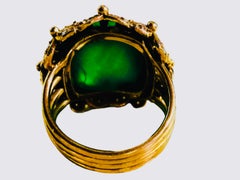 18K Gold Green Crystal And Diamond Dome Ring