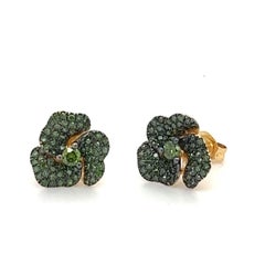 18K Gold Green Diamond Flower Earrings