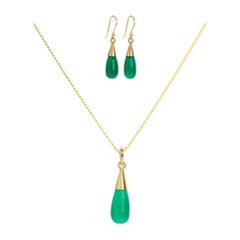 18K Gold Green Onyx Heart Chakra Droplet Necklace & Earrings Gift Set