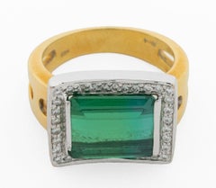 18K Gold Green Tourmaline and Diamond Ring