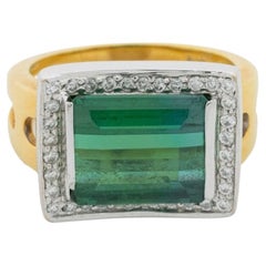 18K Gold Green Tourmaline and Diamond Ring