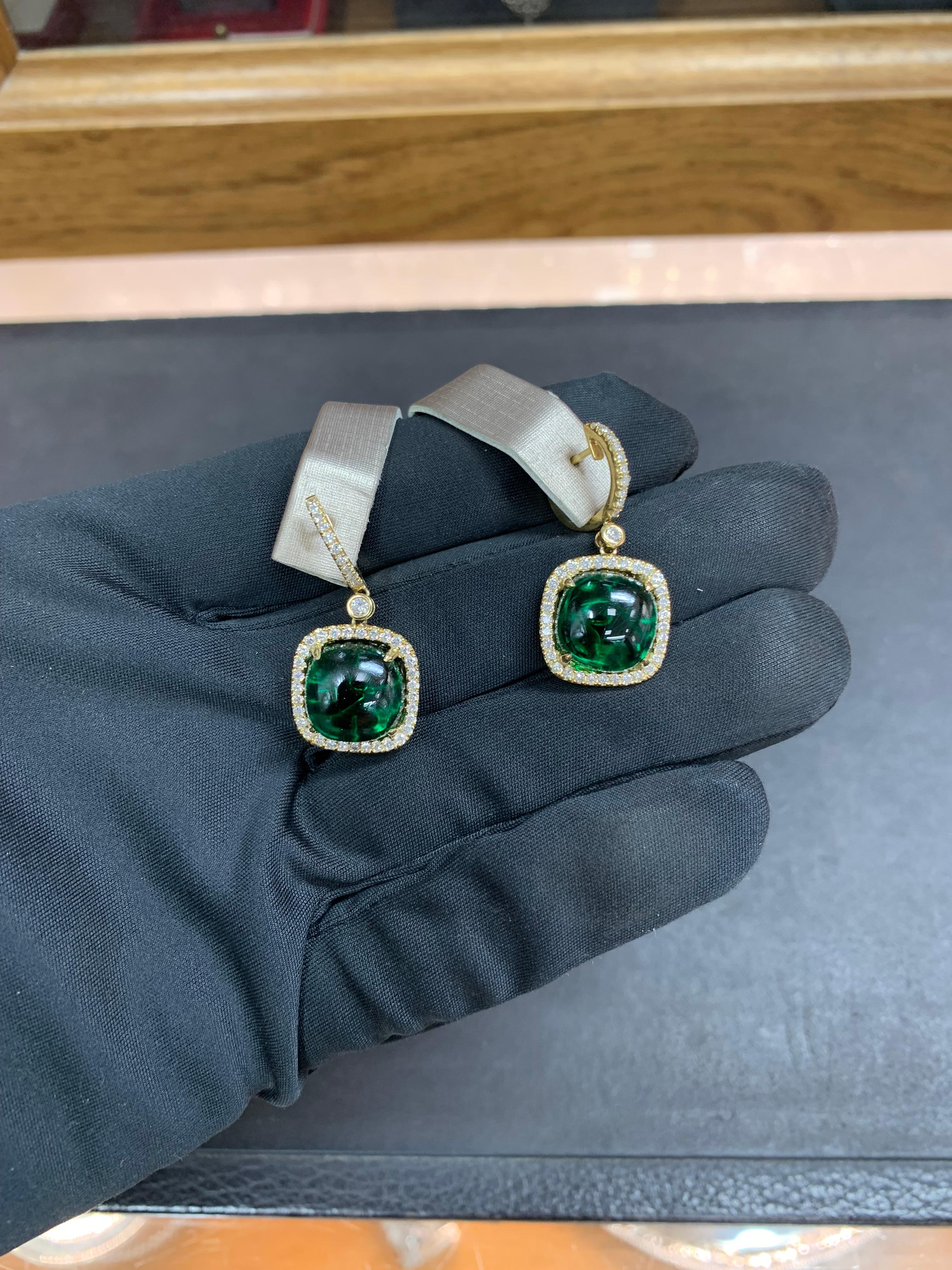 18k Gold Green Tourmaline & Diamond Earrings For Sale 5