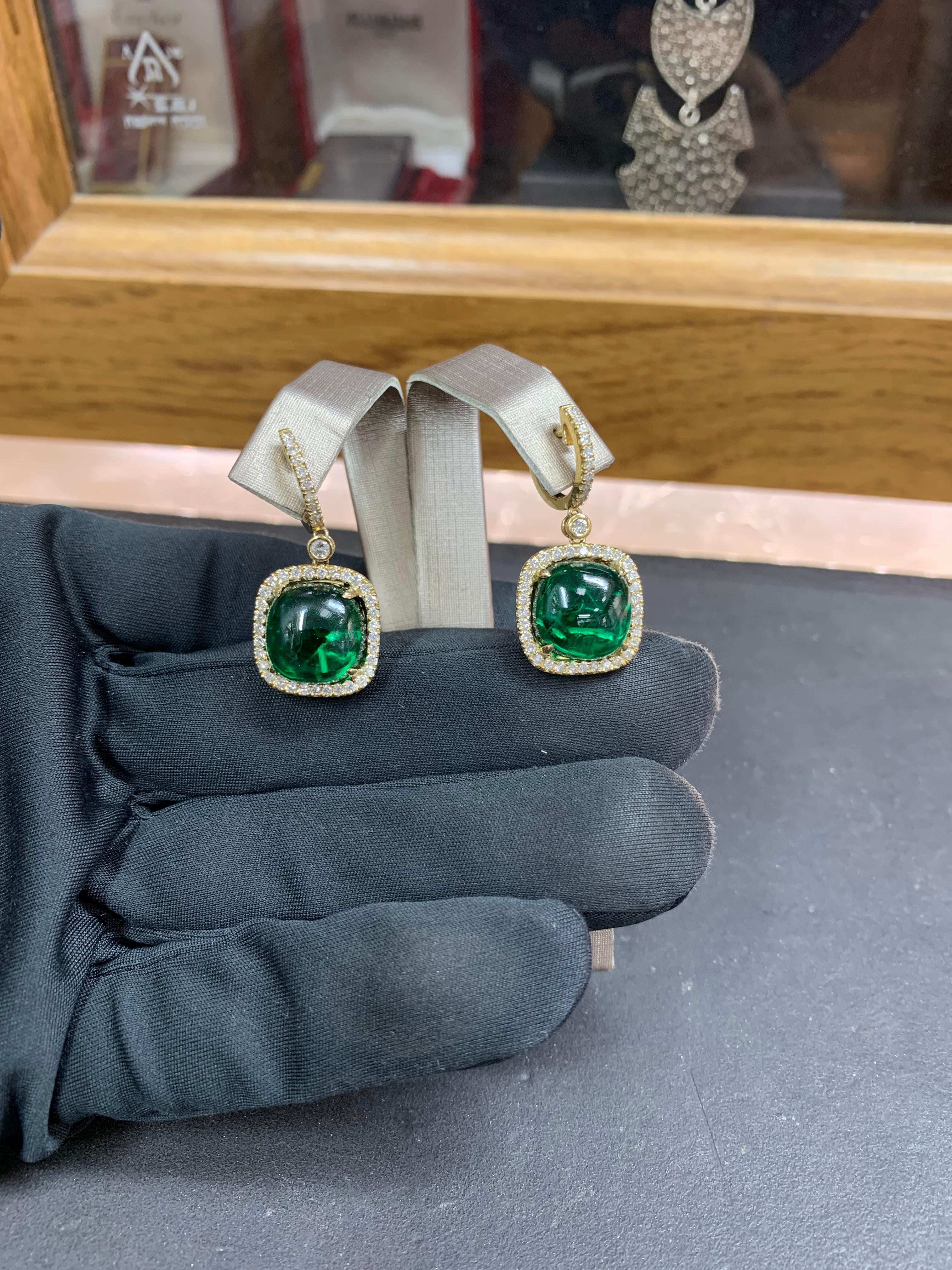 18k Gold Green Tourmaline & Diamond Earrings For Sale 7