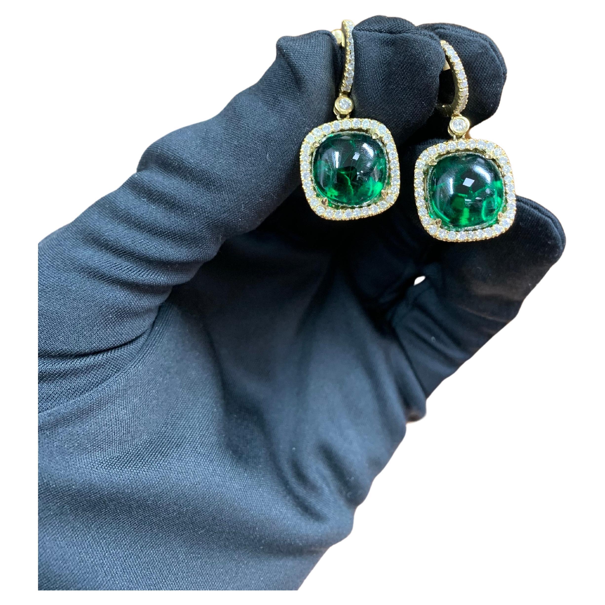 18k Gold Green Tourmaline & Diamond Earrings For Sale
