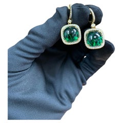 18k Gold Green Tourmaline & Diamond Earrings