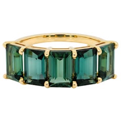 18K Gold Green Tourmaline Emerald-Cut Eternity Ring