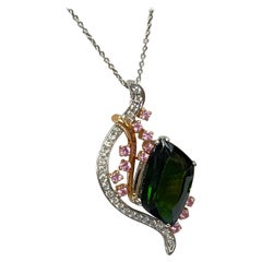 Anhänger aus 18 Karat Gold, grünem Turmalin, rosa Saphir und Diamant