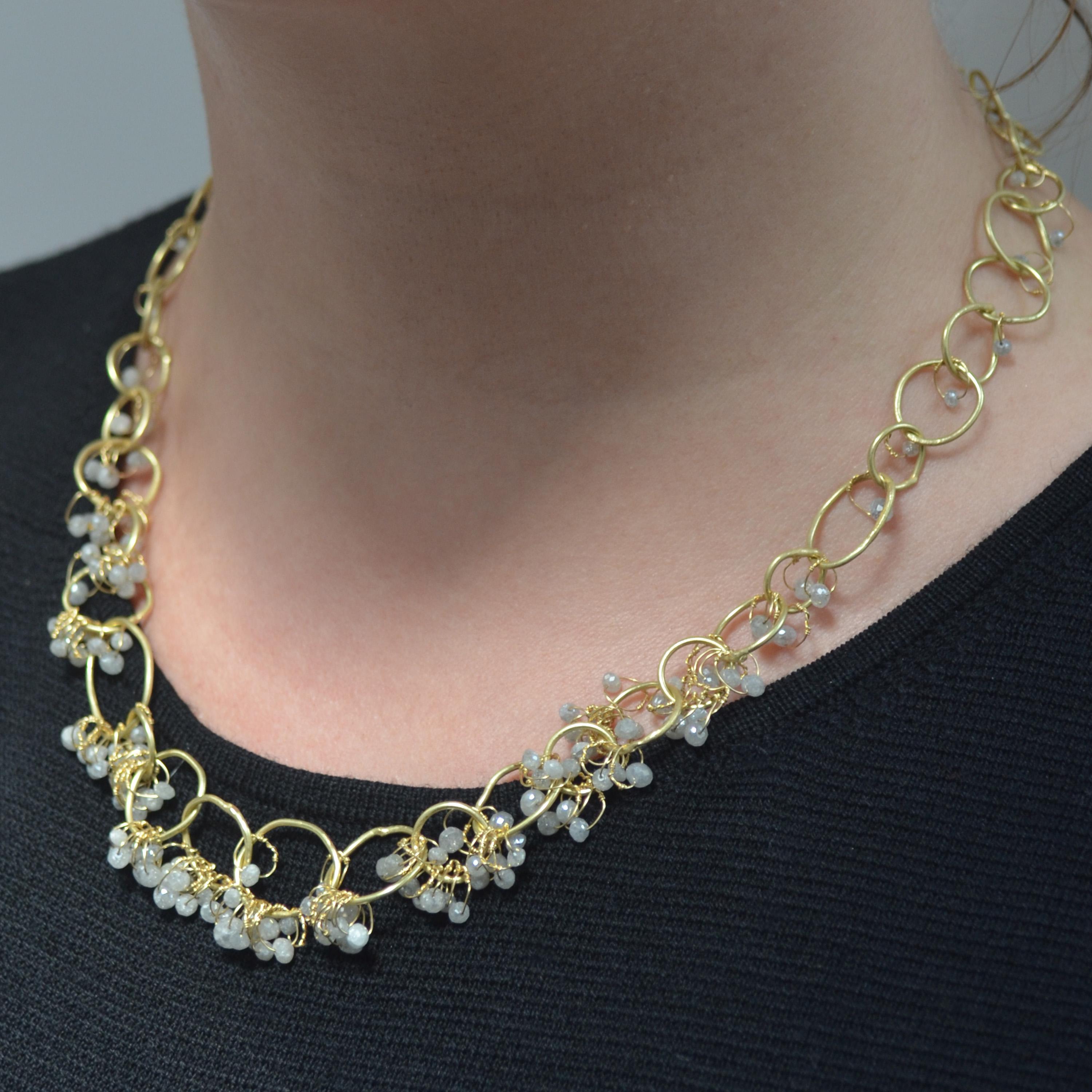 Contemporary 18 Karat Gold Grey Diamond Handmade Chain Necklace For Sale