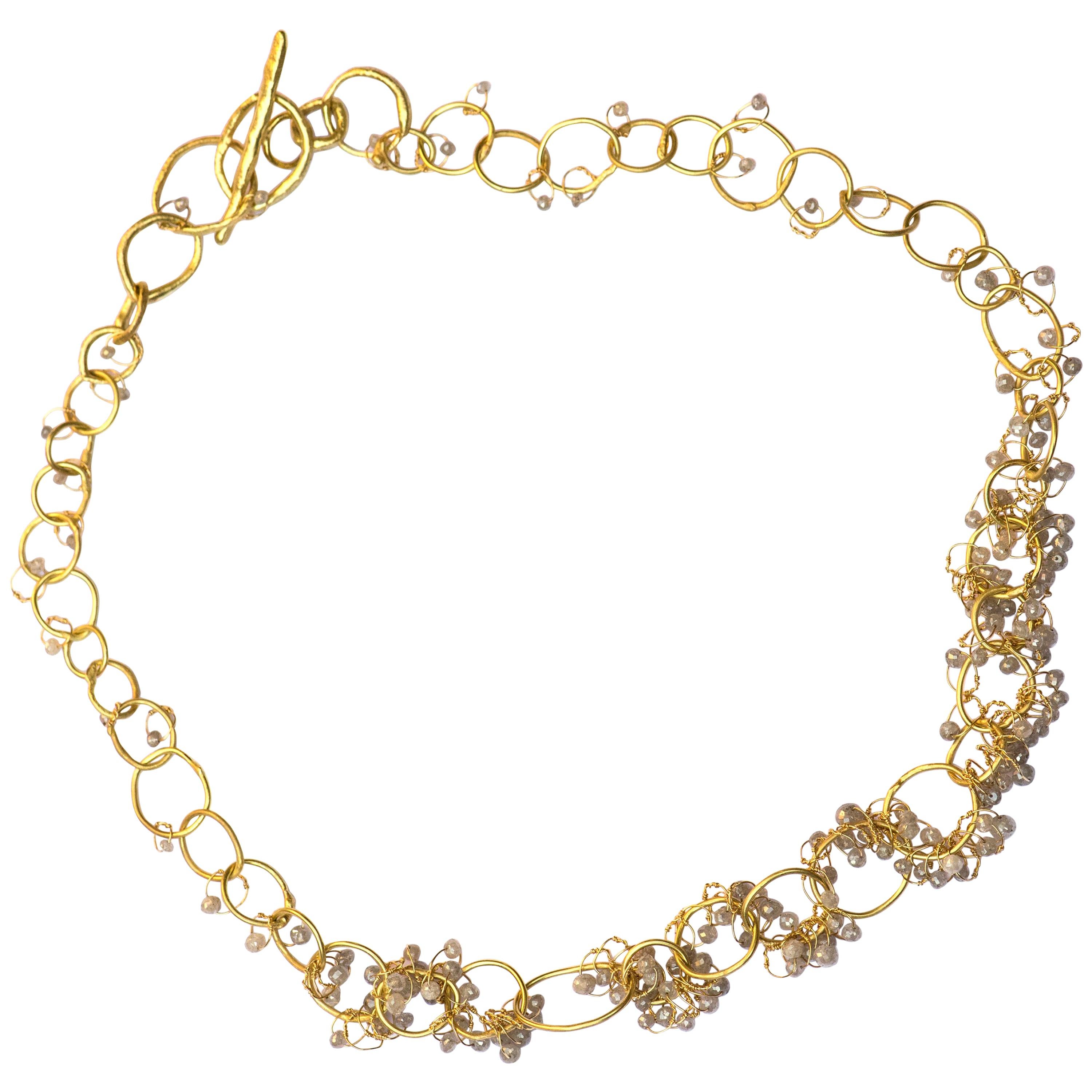18 Karat Gold Grey Diamond Handmade Chain Necklace For Sale