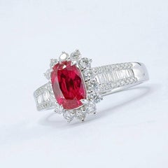18K Gold Guild Certified 1.15CT Pigeon Blood Red Ruby Ring with Diamonds