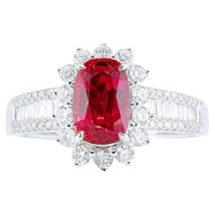 18K Gold Guild Certified 1.15CT Pigeon Blood Red Ruby Ring with Diamonds