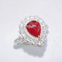 18K Gold Guild Certified 1.28 CT Pigeon Blood Red Ruby Ring with Diamonds