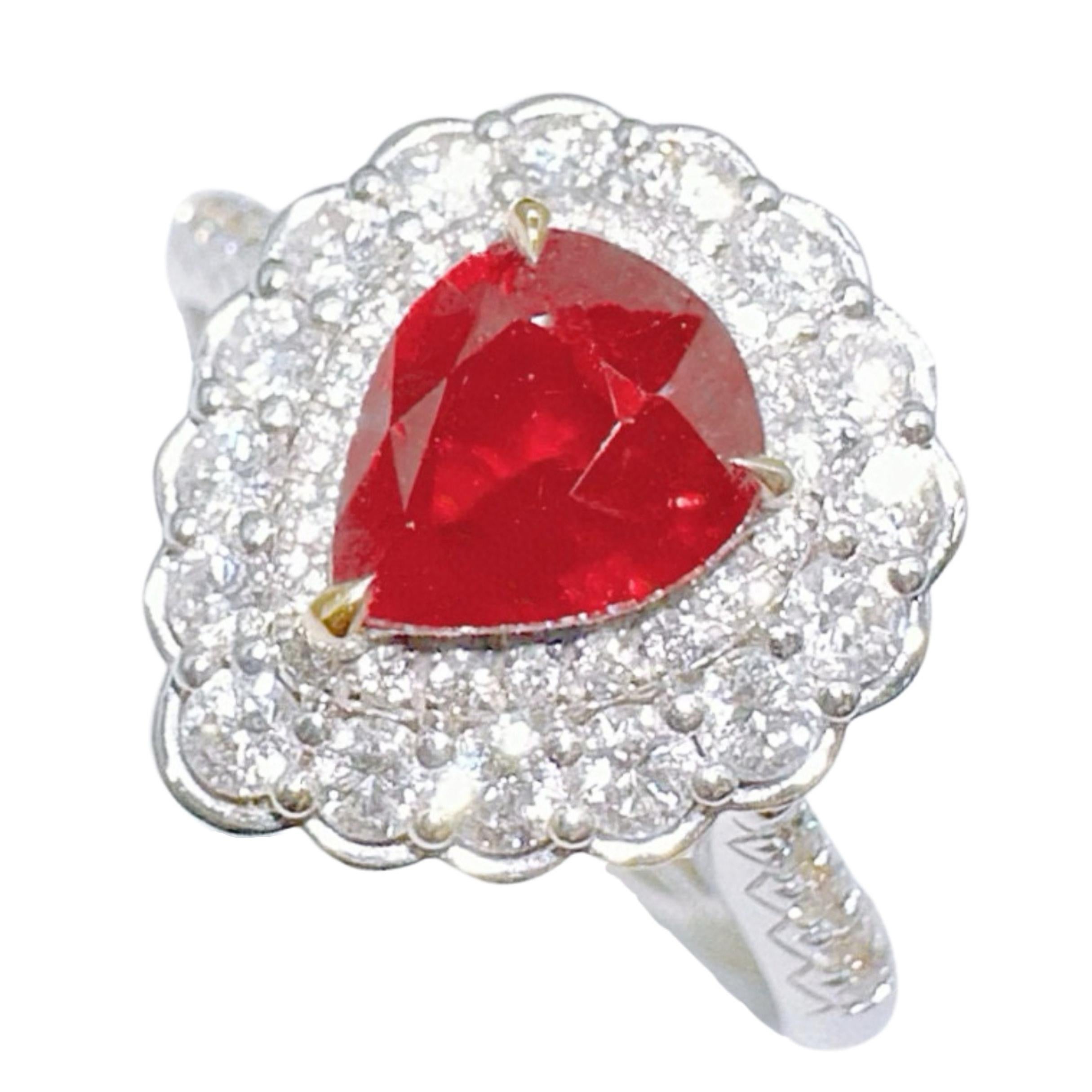 Modern 18K Gold Guild Certified 1.28 CT Pigeon Blood Red Ruby Ring with Diamonds For Sale