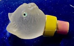 18k Gold Guilloche Enamel Rock Crystal 'cat' Parasol Handle