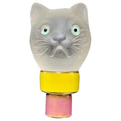 Manico di parasole in oro 18k con smalto guilloché e cristallo di rocca "gatto