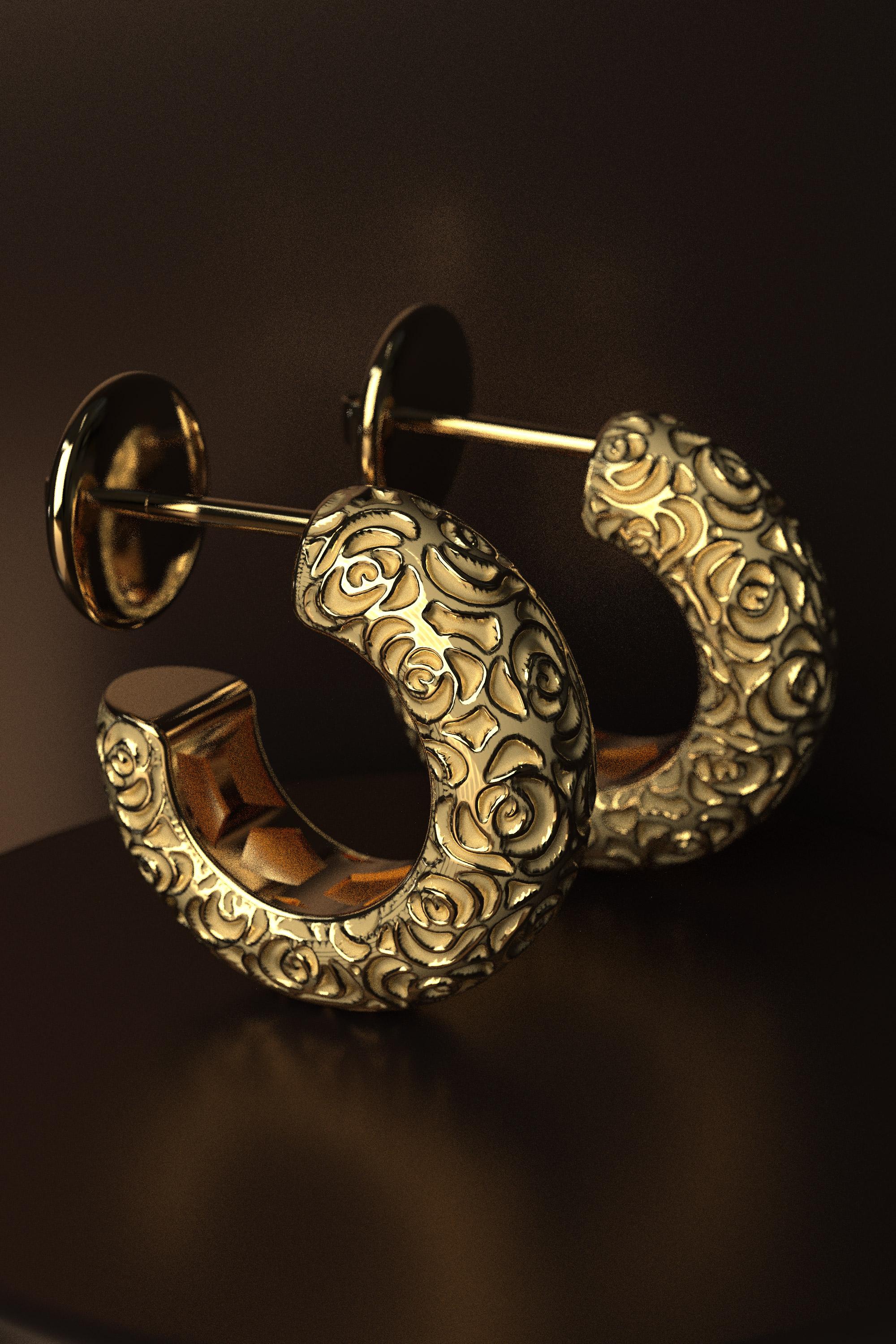 Modern 18k Gold Half Hoop Earrings, Oltremare Gioielli Gold Earrings Made in Italy For Sale