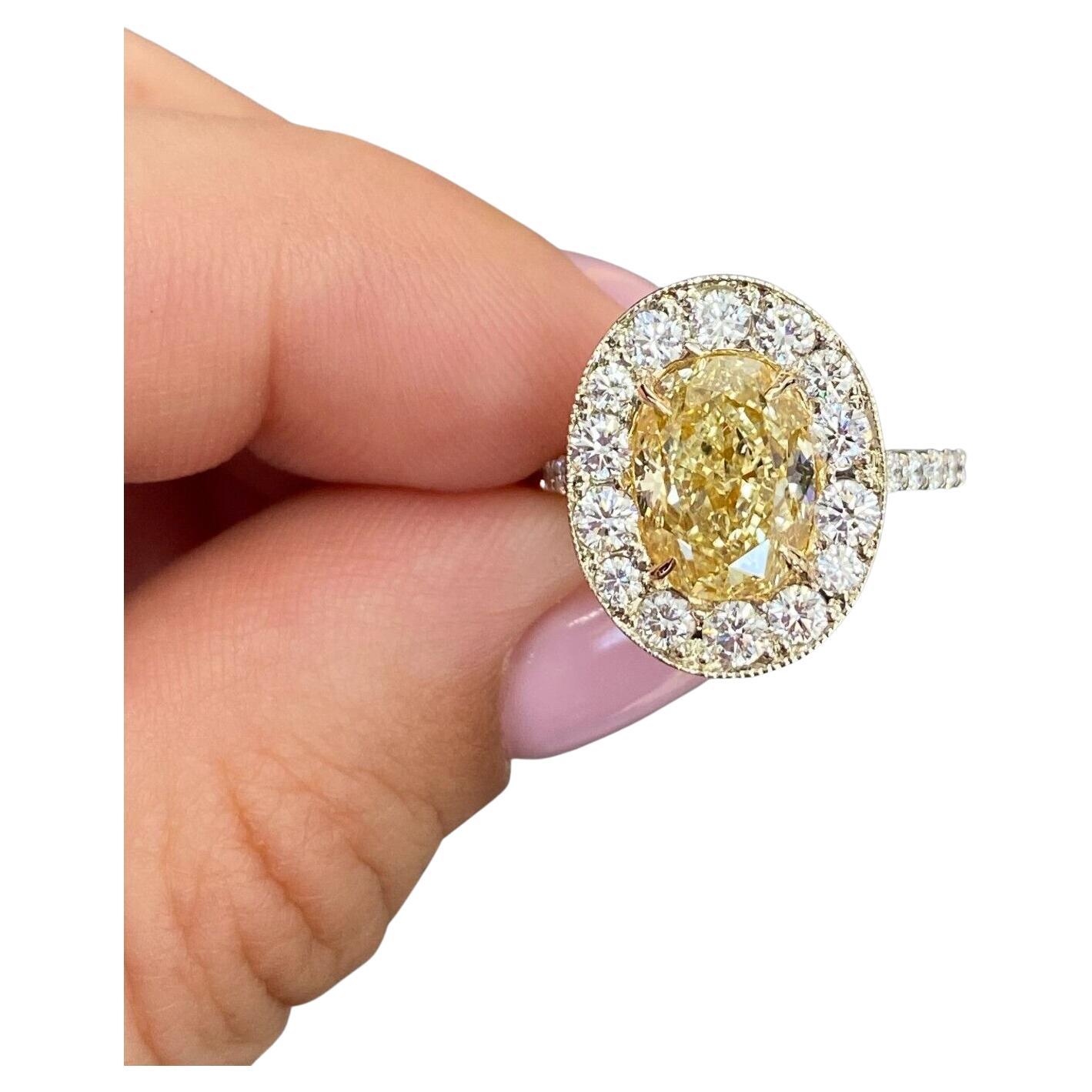 18K Gold Halo Fancy Yellow Diamond Engagement Ring 3.89ctw GIA Certified