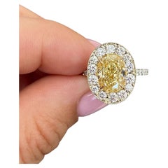 18K Gold Halo Fancy Yellow Diamond Engagement Ring 3.89ctw GIA Certified